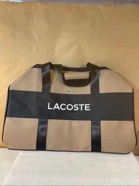 Lacoste Beige and Black Duffel Bag with Logo